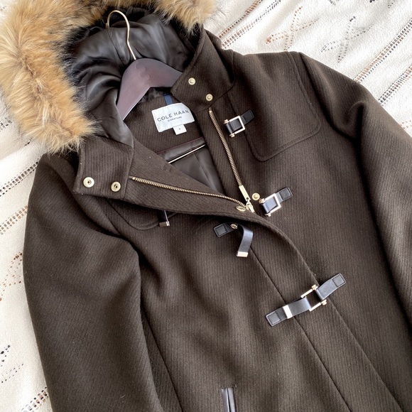 Cole Haan Wool + Faux Fur Hooded Coat - Picture 2 of 12